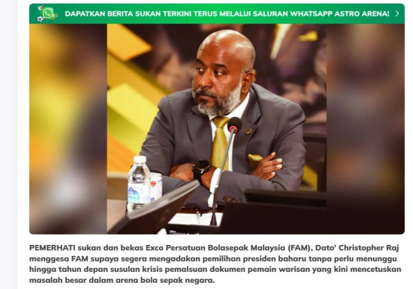 ‘Bóng đá Malaysia phải có chủ tịch mới, lập Ủy ban đặc biệt để trả lời FIFA’ ‘Bóng đá Malaysia phải có chủ tịch mới, lập Ủy ban đặc biệt để trả lời FIFA’