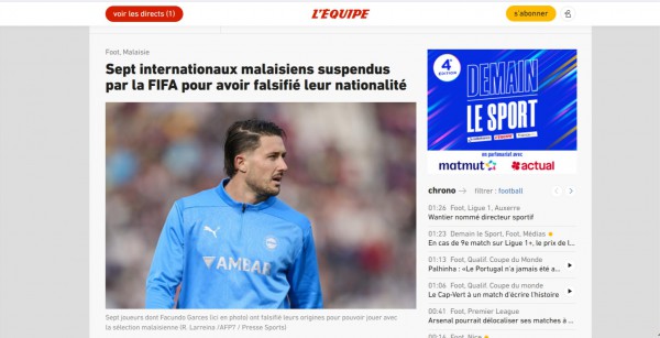 L'Equipe và Sky Sports bất ngờ lên tiếng vụ nhập tịch lậu: Bóng đá Malaysia hoảng loạn L'Equipe và Sky Sports bất ngờ lên tiếng vụ nhập tịch lậu: Bóng đá Malaysia hoảng loạn
