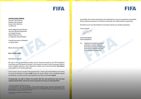 FIFA nối gót CAS, công bố lệnh tạm gỡ án phạt 7 cầu thủ nhập tịch 'lậu' Malaysia: Việt Nam lo lắng FIFA nối gót CAS, công bố lệnh tạm gỡ án phạt 7 cầu thủ nhập tịch 'lậu' Malaysia: Việt Nam lo lắng