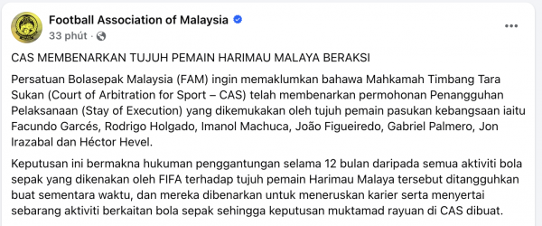 Nóng: 7 cầu thủ Malaysia nhập tịch ‘lậu’ được thi đấu trở lại, động thái gây sốc của CAS Nóng: 7 cầu thủ Malaysia nhập tịch ‘lậu’ được thi đấu trở lại, động thái gây sốc của CAS