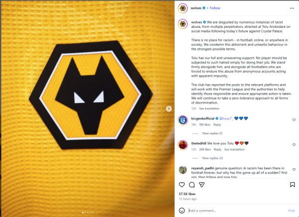 Sốc: CLB Wolverhampton phản ứng dữ dội CĐV bình luận phân biệt chủng tộc, có tài khoản tên tiếng Việt Sốc: CLB Wolverhampton phản ứng dữ dội CĐV bình luận phân biệt chủng tộc, có tài khoản tên tiếng Việt